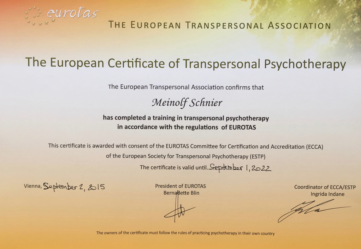 Meinolf Schnier - Zertifikat European Transpersonal Psychotherapy